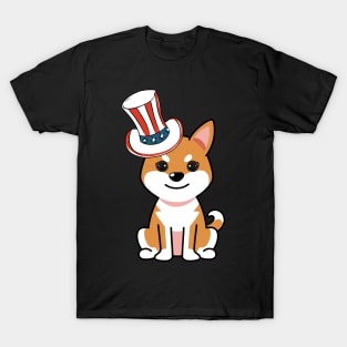 Funny orange dog is wearing uncle sam hat T-Shirt